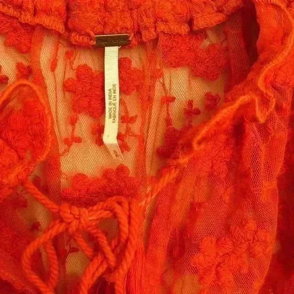 Free People Jubilee Red Embroidered Top